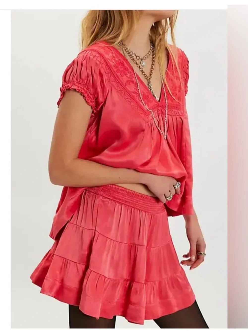 Free People Rivington Mini Skirt Set - Deep Sea Coral. NWT size M
